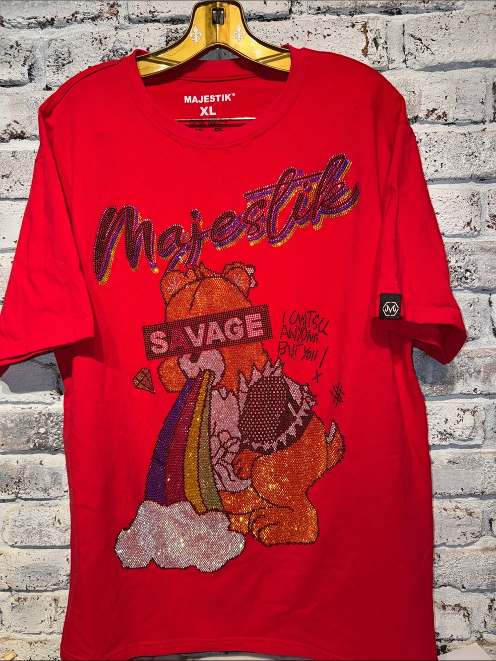 Majestik Red Embellished Graphic Tee XL
